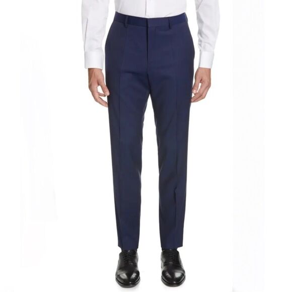 NWT Hugo Boss Trim Fit Trousers Blue 40S Unhemmed Dress Pants - Picture 1 of 10